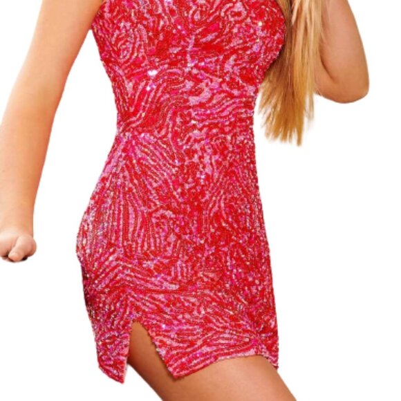 NWT Rachel Allan 40183 Tulle & Hand Beaded Cocktail Dress Fuchsia Pink Size 2 - Picture 2 of 6